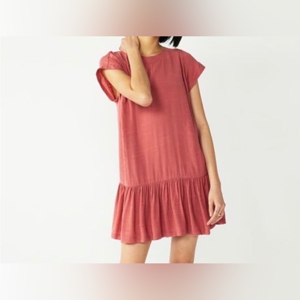 Nine West ~ Small ~ Baby Doll A-Line Linen Texture Pink Flounce Mini Dress